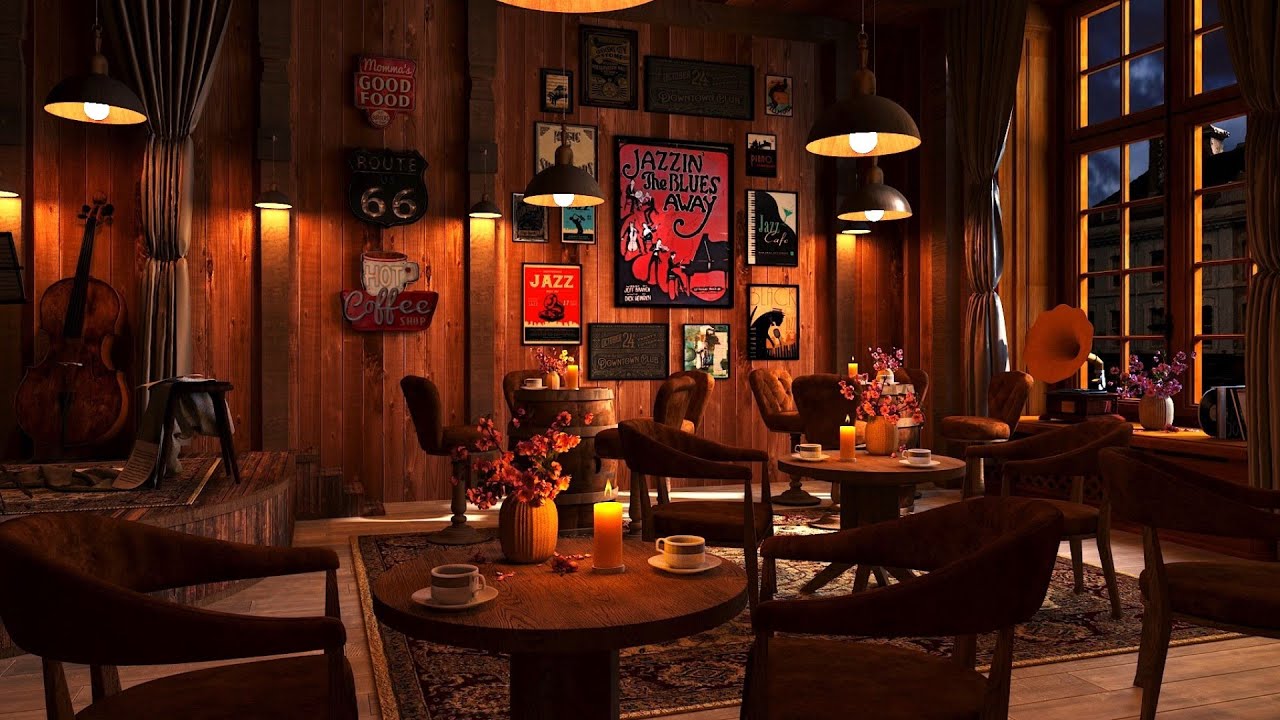 Cozy Coffee Shop Ambience with Relaxing Jazz Music and Rain Sounds, Rainy Night & Smooth Jazz Music